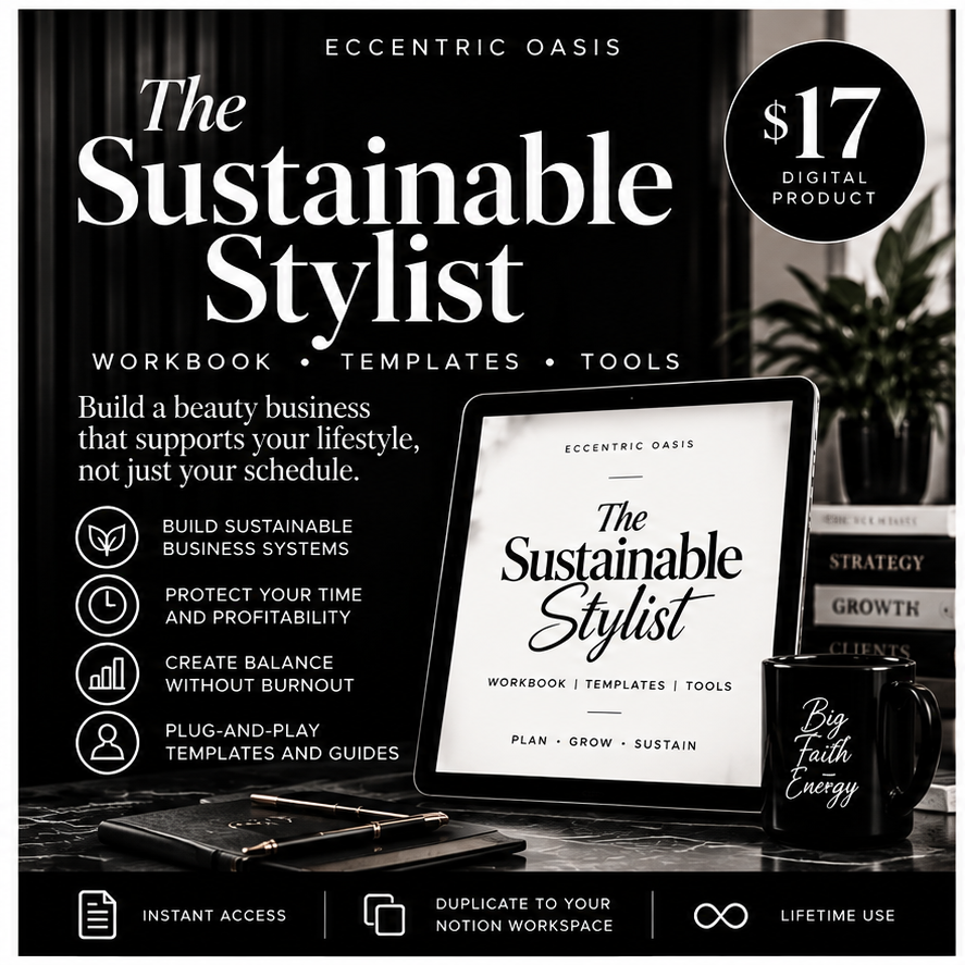 The Sustainable Stylist black and white card