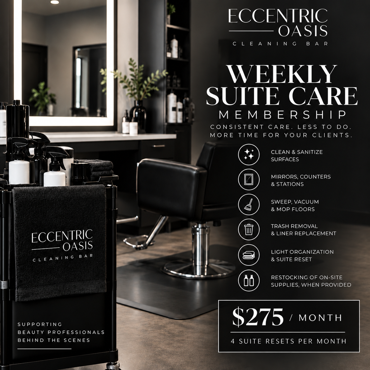 Weekly Suite Care Membership $275/month, 4 suite resets